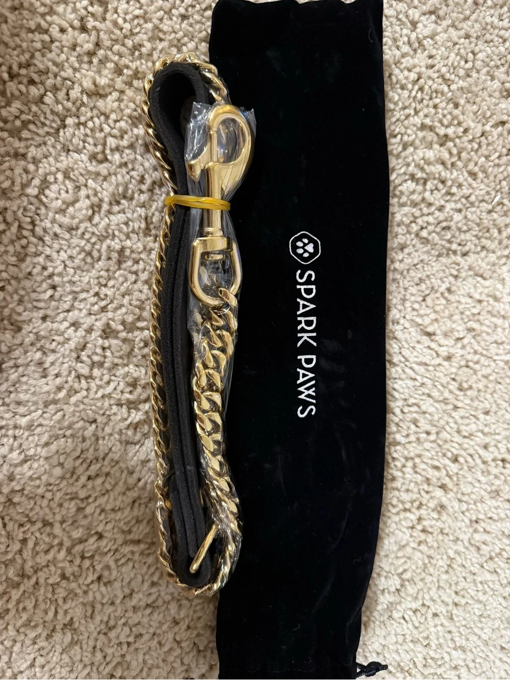 Spark Paws Gold & Black Chain Dog Leash